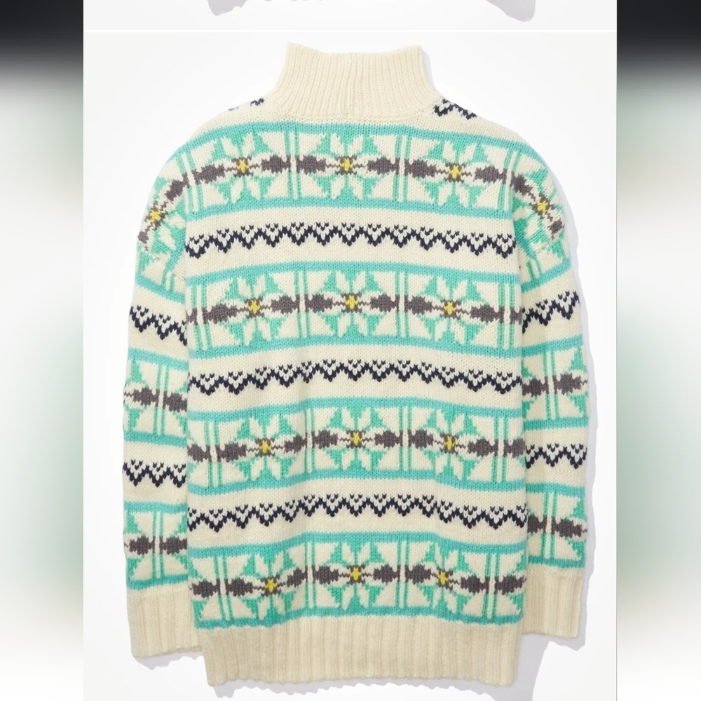 American Eagle Outfitters Mint and Cream Patterned Sweater EUC Medium PTP 27 - Picture 3 of 8